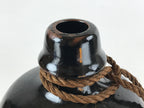 Japanese Ceramic Sake Bottle Kayoi-Tokkuri Vtg Black Hand-Written Kanji TS580