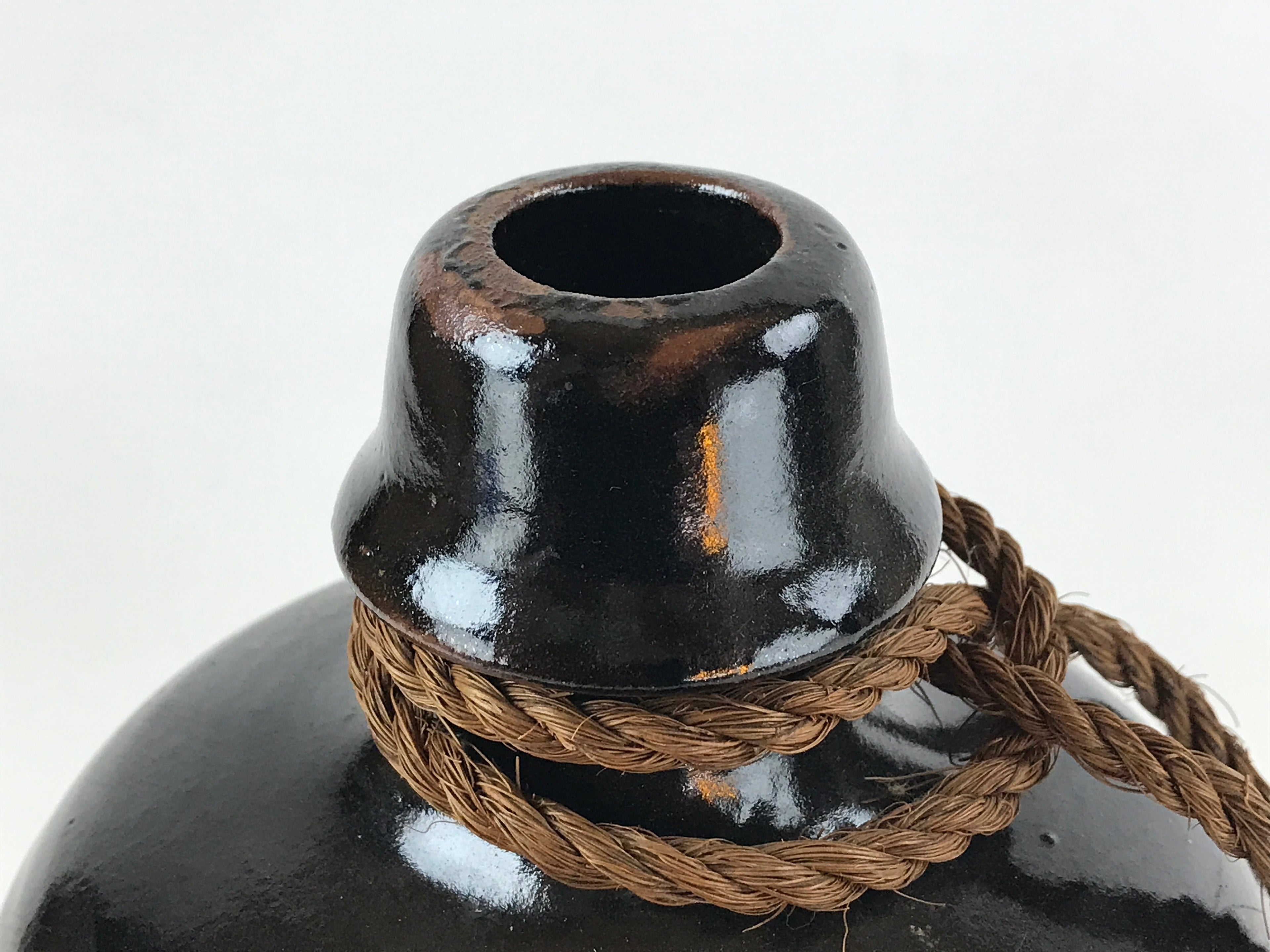 Japanese Ceramic Sake Bottle Kayoi-Tokkuri Vtg Black Hand-Written Kanji TS580