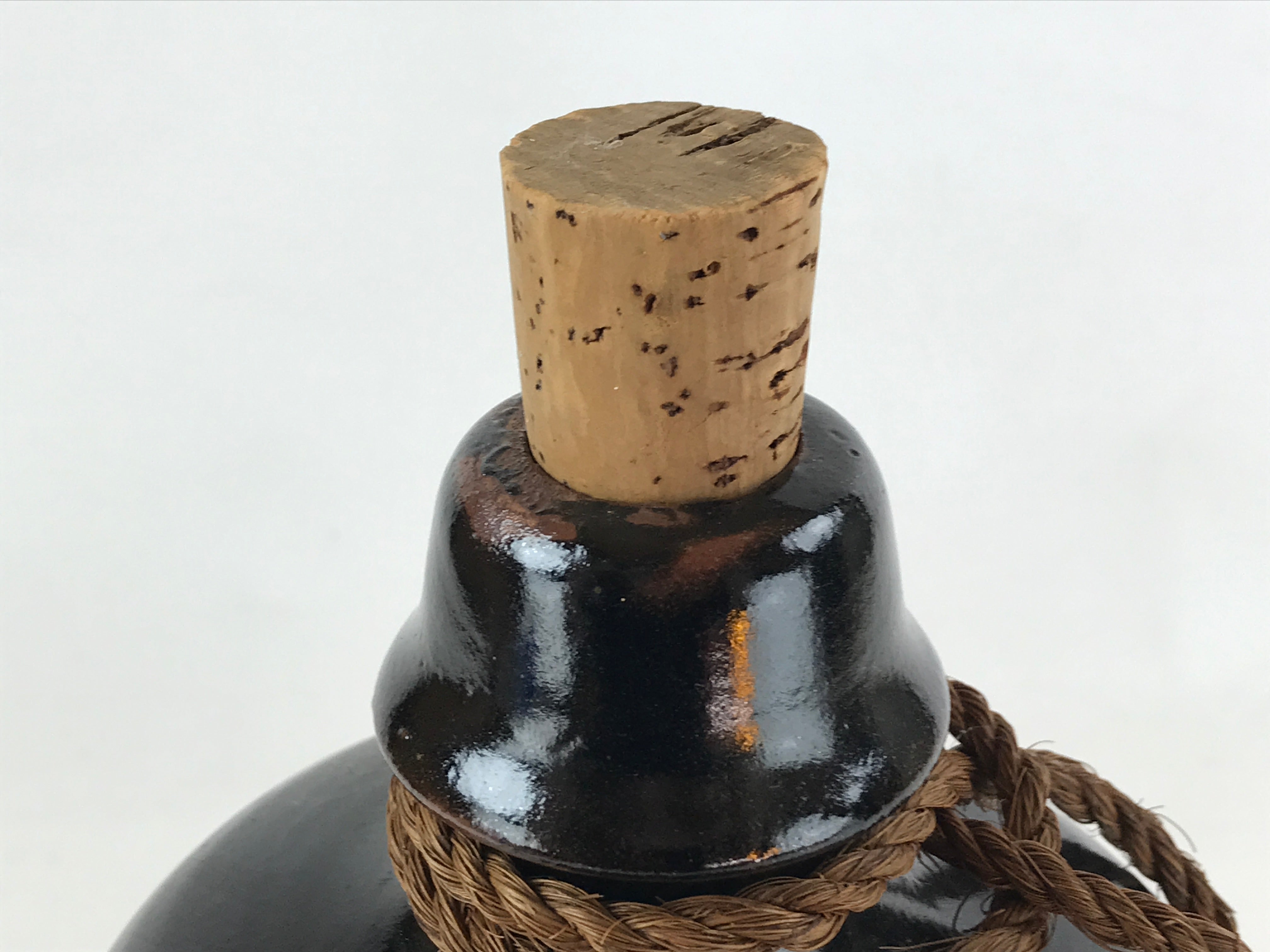 Japanese Ceramic Sake Bottle Kayoi-Tokkuri Vtg Black Hand-Written Kanji TS580