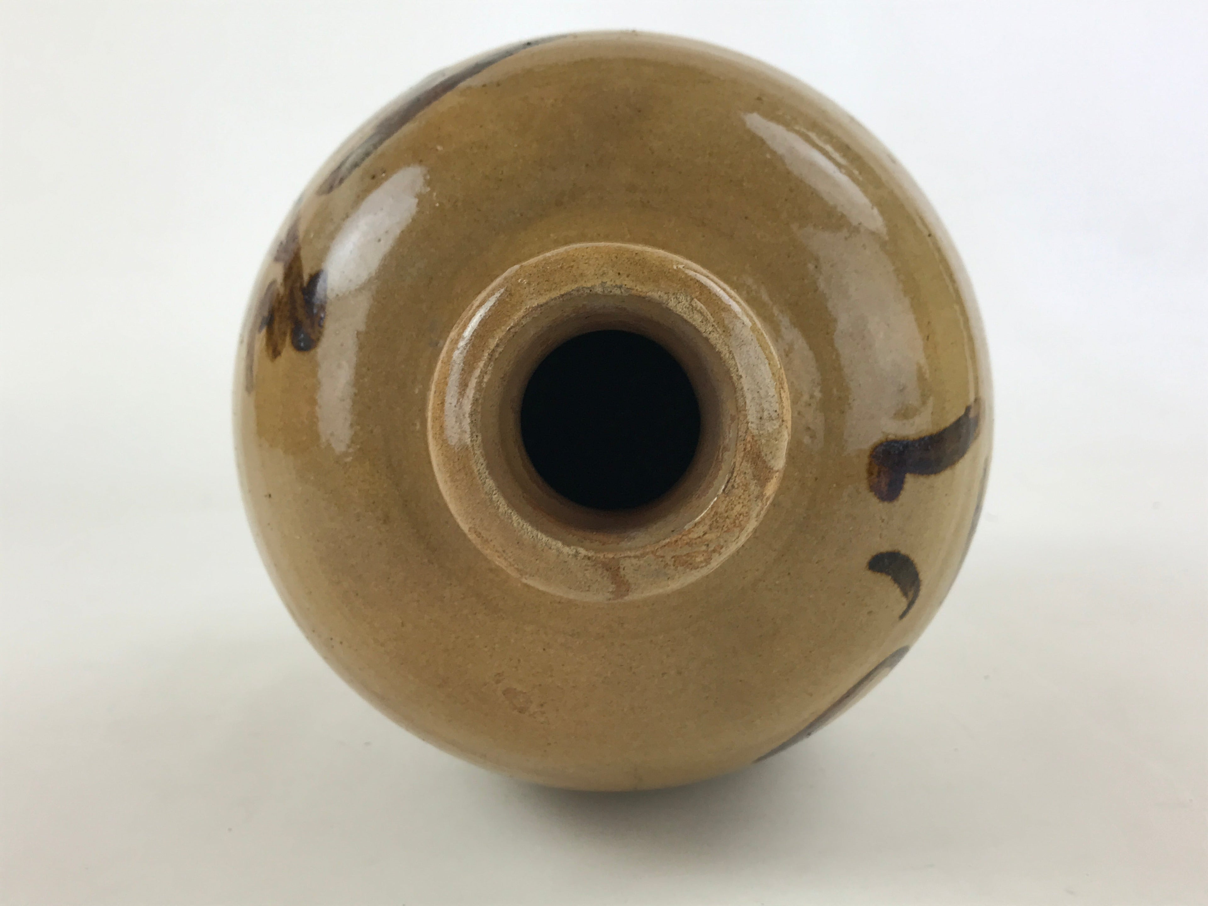 Japanese Ceramic Sake Bottle Kayoi-Tokkuri Vtg Brown Hand-Written Kanji TS564