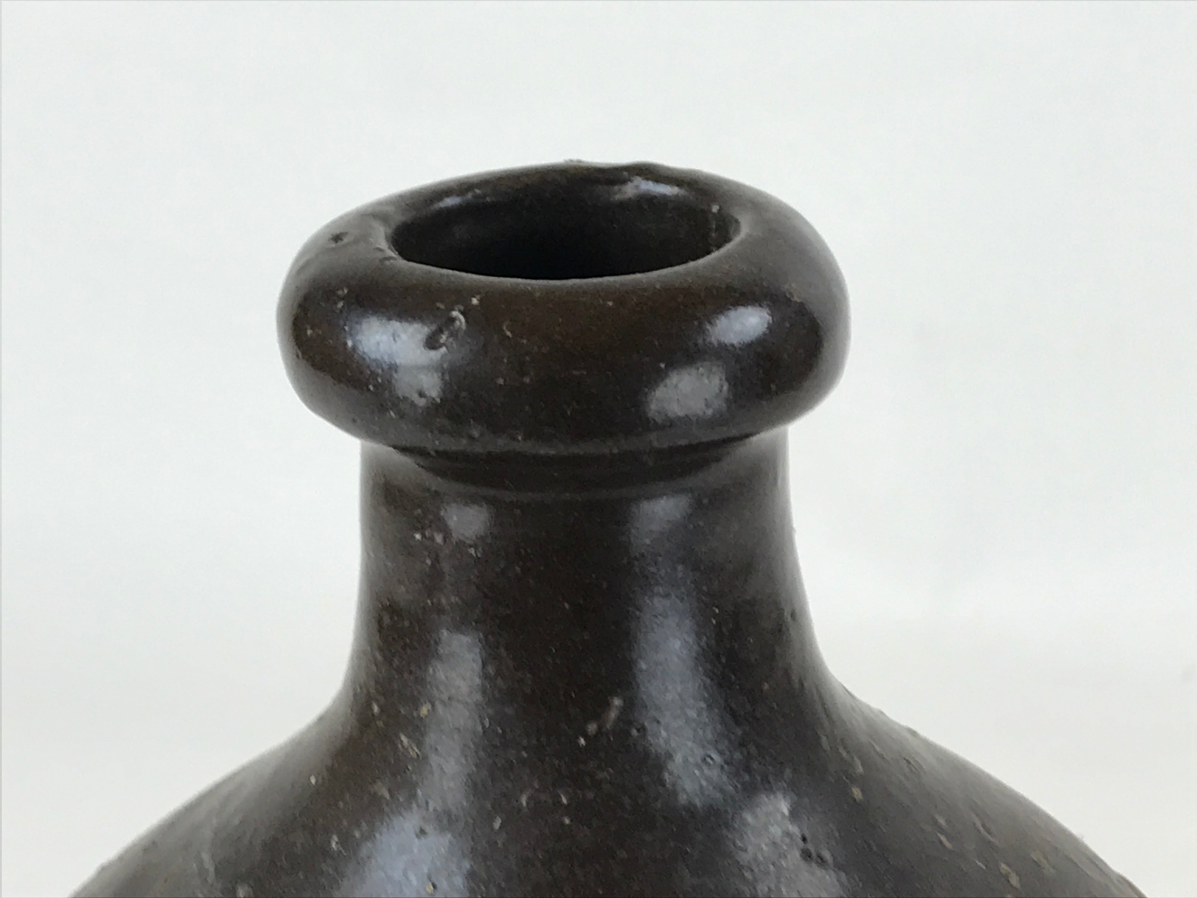 Japanese Ceramic Sake Bottle Kayoi-Tokkuri Vtg Brown Hand-Written Kanji TS613