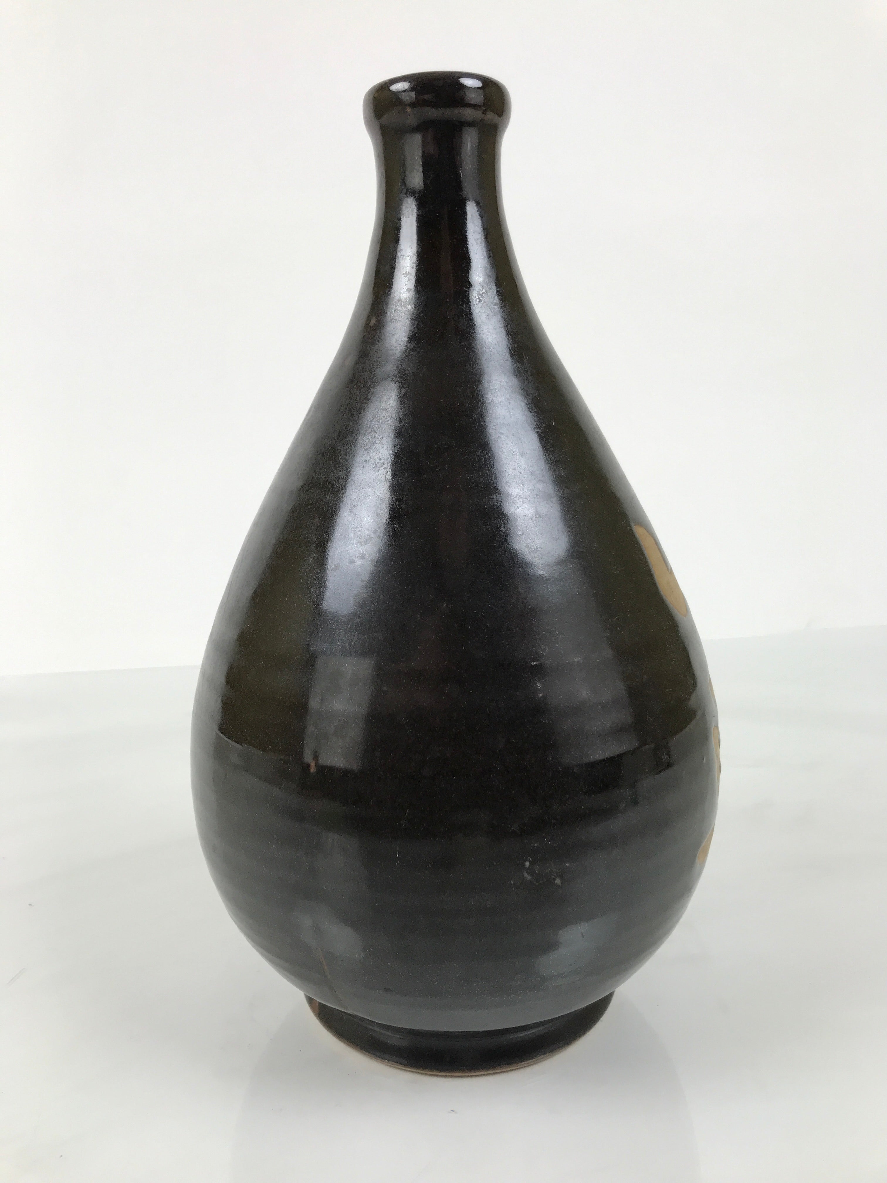 Japanese Ceramic Sake Bottle Kayoi-Tokkuri Vtg Brown Hida Round Sansha TS862