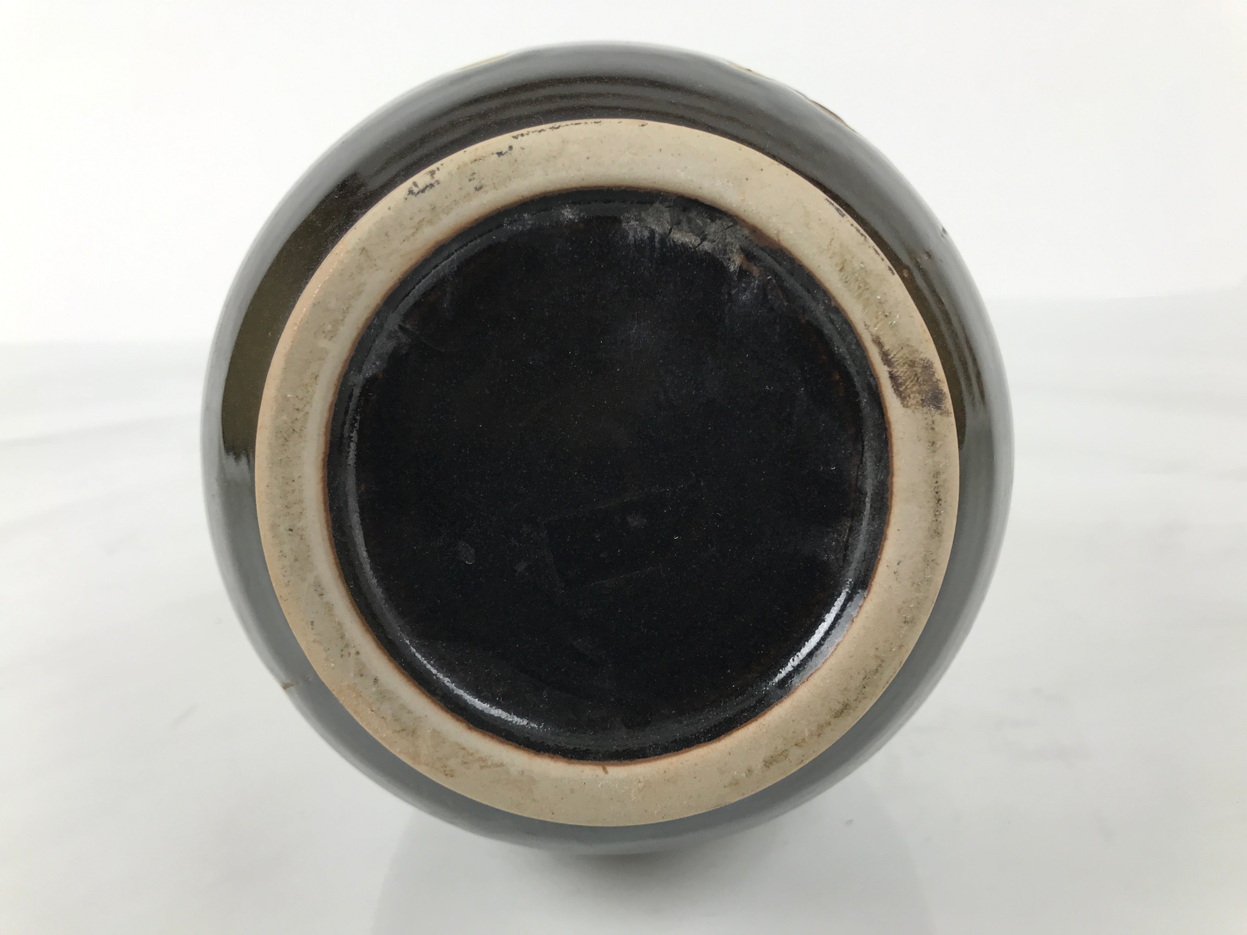 Japanese Ceramic Sake Bottle Kayoi-Tokkuri Vtg Brown Hida Round Sansha TS862