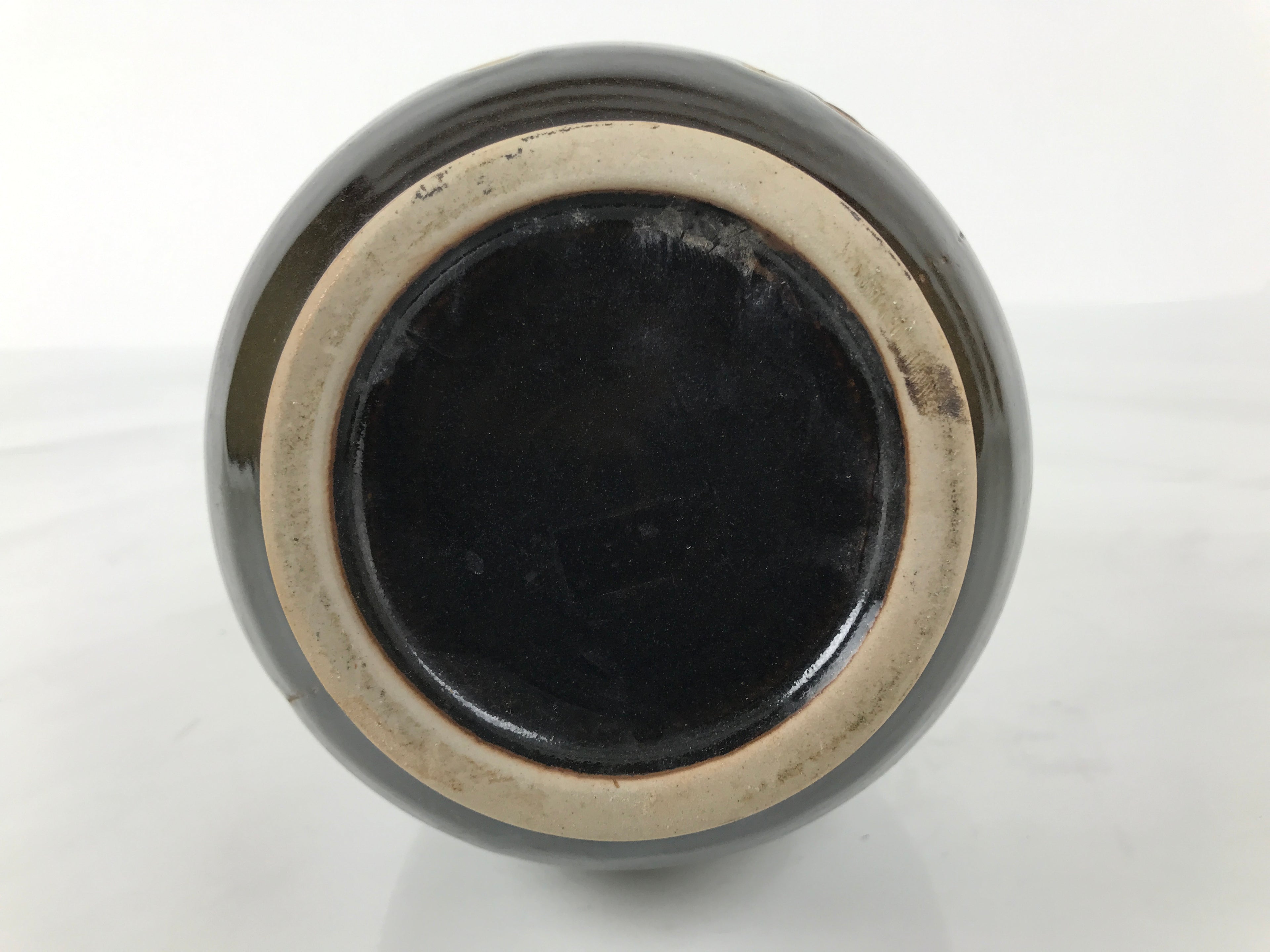 Japanese Ceramic Sake Bottle Kayoi-Tokkuri Vtg Brown Hida Round Sansha TS862