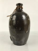 Japanese Ceramic Sake Bottle Kayoi-Tokkuri Vtg Brown Round Beige Spout TS879