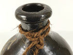 Japanese Ceramic Sake Bottle Kayoi-Tokkuri Vtg Brown Round Beige Spout TS879