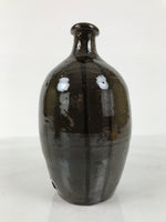 Japanese Ceramic Sake Bottle Kayoi-Tokkuri Vtg Brown Round Crane Neck TS868