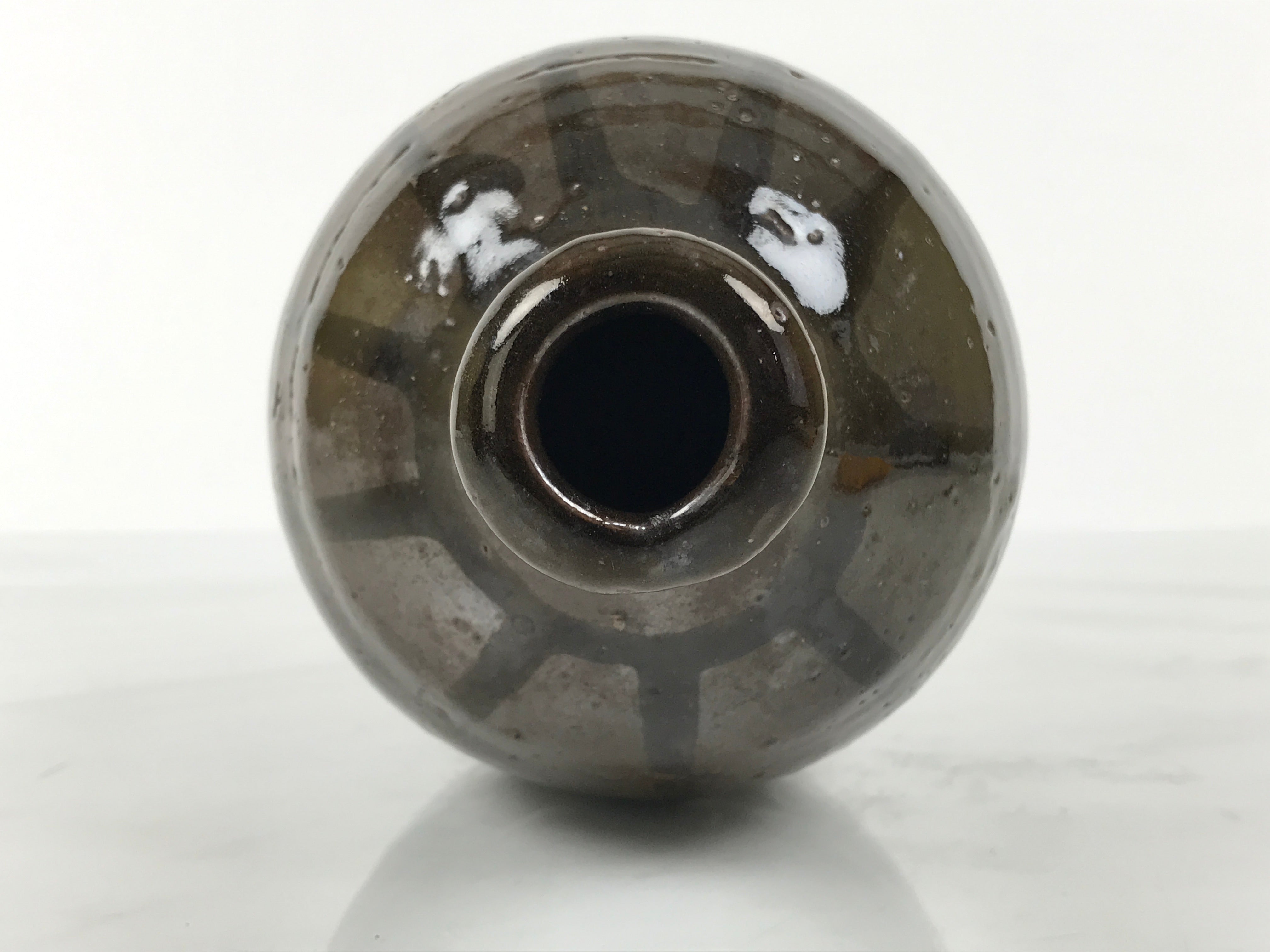 Japanese Ceramic Sake Bottle Kayoi-Tokkuri Vtg Brown Round Crane Neck TS868