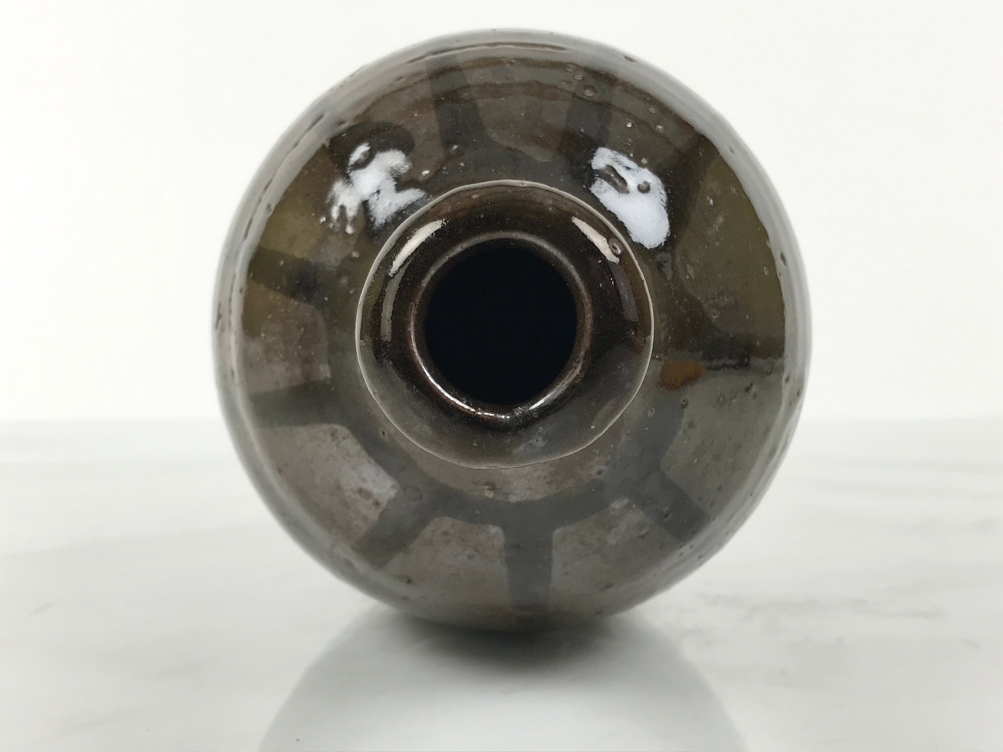 Japanese Ceramic Sake Bottle Kayoi-Tokkuri Vtg Brown Round Crane Neck TS868