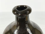 Japanese Ceramic Sake Bottle Kayoi-Tokkuri Vtg Brown Round Crane Neck TS868