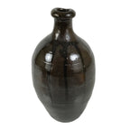 Japanese Ceramic Sake Bottle Kayoi-Tokkuri Vtg Brown Round Crane Neck TS868