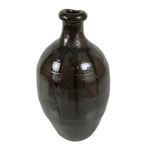 Japanese Ceramic Sake Bottle Kayoi-Tokkuri Vtg Brown Round Crane Neck TS868