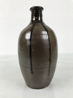 Japanese Ceramic Sake Bottle Kayoi-Tokkuri Vtg Brown Round Crane Neck TS869