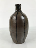 Japanese Ceramic Sake Bottle Kayoi-Tokkuri Vtg Brown Round Crane Neck TS869