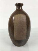 Japanese Ceramic Sake Bottle Kayoi-Tokkuri Vtg Brown Round Wax Resist TS870