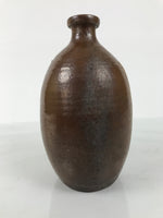 Japanese Ceramic Sake Bottle Kayoi-Tokkuri Vtg Brown Round Wax Resist TS870