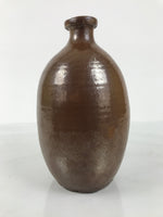 Japanese Ceramic Sake Bottle Kayoi-Tokkuri Vtg Brown Round Wax Resist TS870