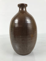 Japanese Ceramic Sake Bottle Kayoi-Tokkuri Vtg Brown Round Wax Resist TS870