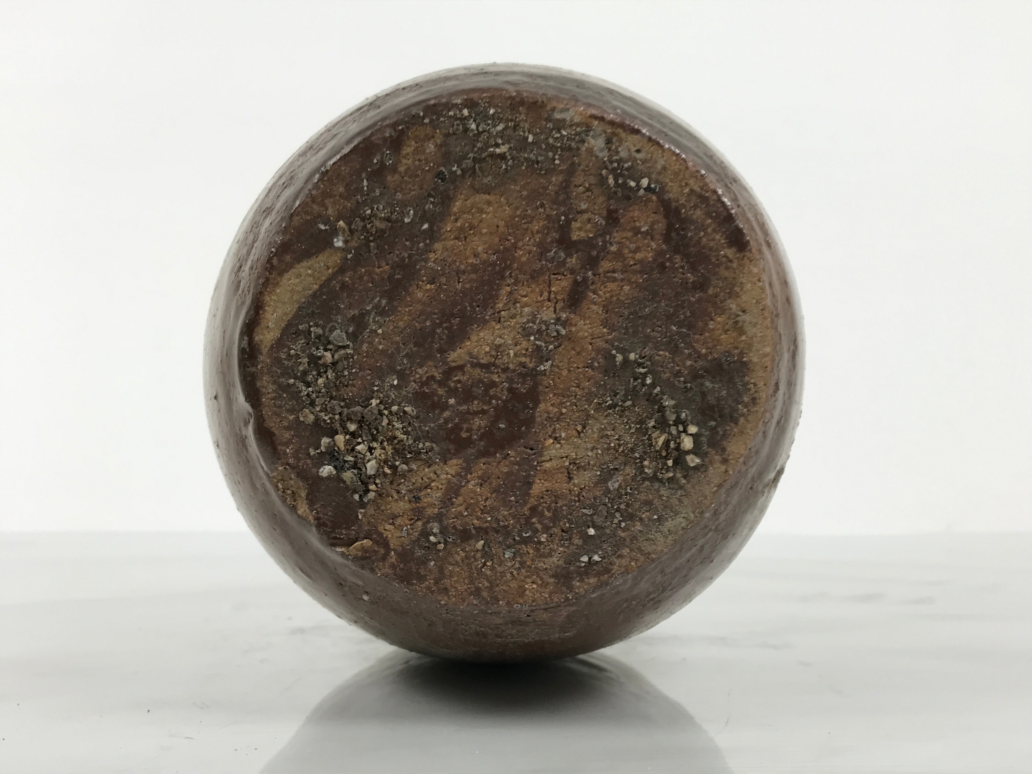 Japanese Ceramic Sake Bottle Kayoi-Tokkuri Vtg Brown Round Wax Resist TS870