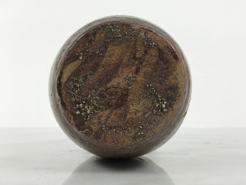 Japanese Ceramic Sake Bottle Kayoi-Tokkuri Vtg Brown Round Wax Resist TS870