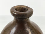 Japanese Ceramic Sake Bottle Kayoi-Tokkuri Vtg Brown Round Wax Resist TS870