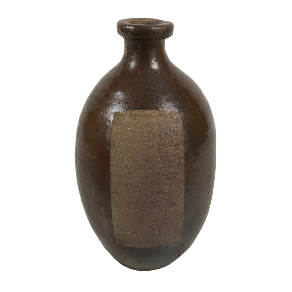 Japanese Ceramic Sake Bottle Kayoi-Tokkuri Vtg Brown Round Wax Resist TS870