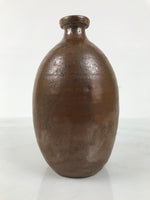 Japanese Ceramic Sake Bottle Kayoi-Tokkuri Vtg Brown Round Wax Resist TS871