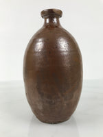 Japanese Ceramic Sake Bottle Kayoi-Tokkuri Vtg Brown Round Wax Resist TS871