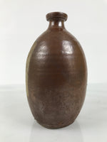 Japanese Ceramic Sake Bottle Kayoi-Tokkuri Vtg Brown Round Wax Resist TS871