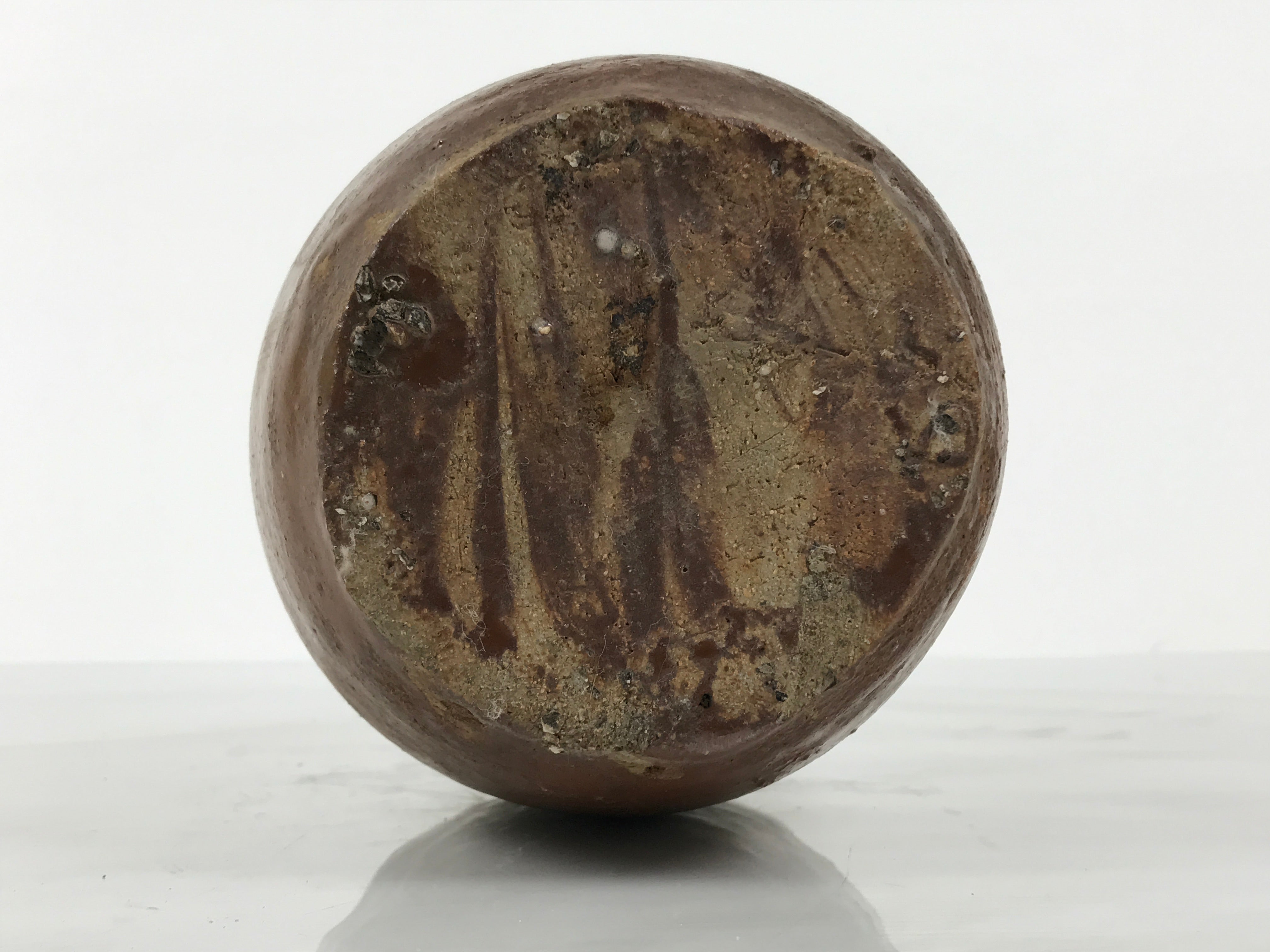 Japanese Ceramic Sake Bottle Kayoi-Tokkuri Vtg Brown Round Wax Resist TS871