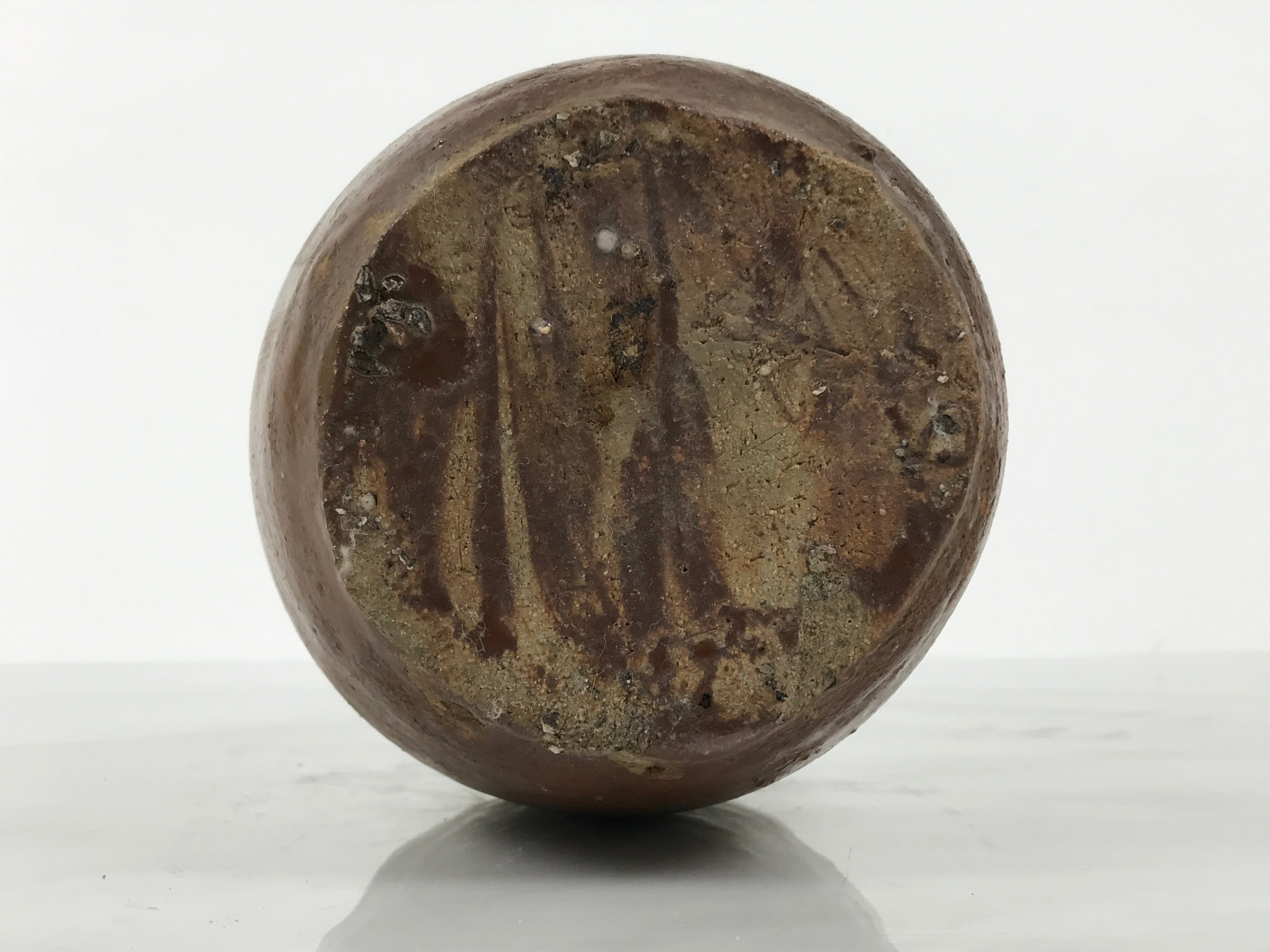 Japanese Ceramic Sake Bottle Kayoi-Tokkuri Vtg Brown Round Wax Resist TS871