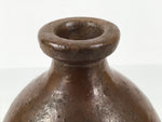 Japanese Ceramic Sake Bottle Kayoi-Tokkuri Vtg Brown Round Wax Resist TS871