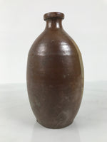 Japanese Ceramic Sake Bottle Kayoi-Tokkuri Vtg Brown Round Wax Resist TS872