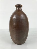 Japanese Ceramic Sake Bottle Kayoi-Tokkuri Vtg Brown Round Wax Resist TS872