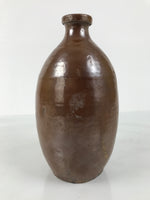 Japanese Ceramic Sake Bottle Kayoi-Tokkuri Vtg Brown Round Wax Resist TS872