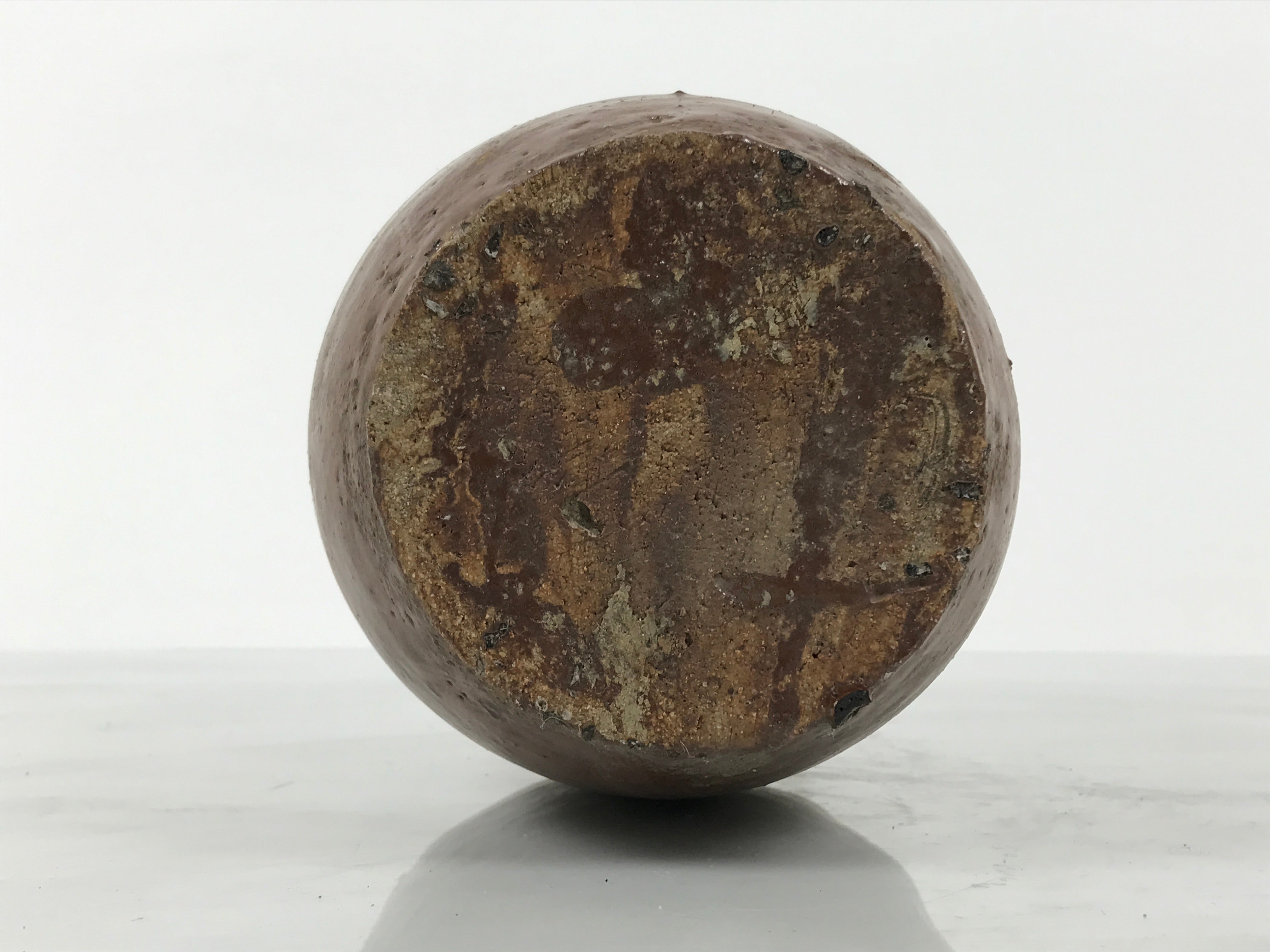 Japanese Ceramic Sake Bottle Kayoi-Tokkuri Vtg Brown Round Wax Resist TS872