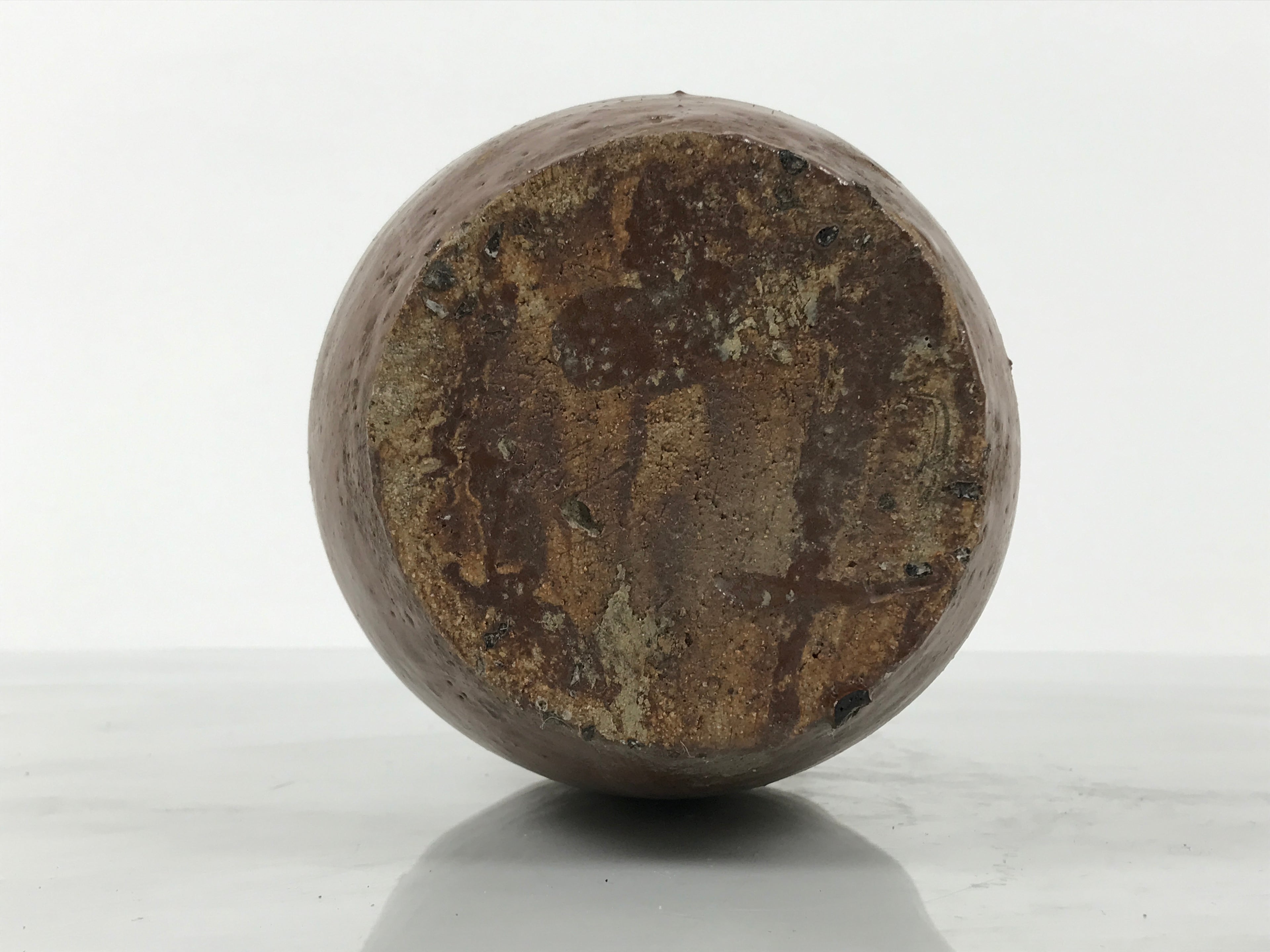 Japanese Ceramic Sake Bottle Kayoi-Tokkuri Vtg Brown Round Wax Resist TS872