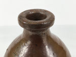 Japanese Ceramic Sake Bottle Kayoi-Tokkuri Vtg Brown Round Wax Resist TS872