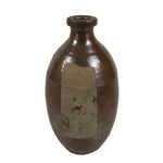 Japanese Ceramic Sake Bottle Kayoi-Tokkuri Vtg Brown Round Wax Resist TS872