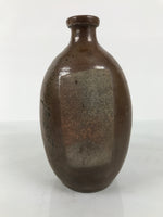Japanese Ceramic Sake Bottle Kayoi-Tokkuri Vtg Brown Round Wax Resist TS873