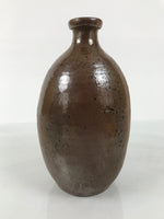 Japanese Ceramic Sake Bottle Kayoi-Tokkuri Vtg Brown Round Wax Resist TS873