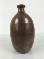 Japanese Ceramic Sake Bottle Kayoi-Tokkuri Vtg Brown Round Wax Resist TS873