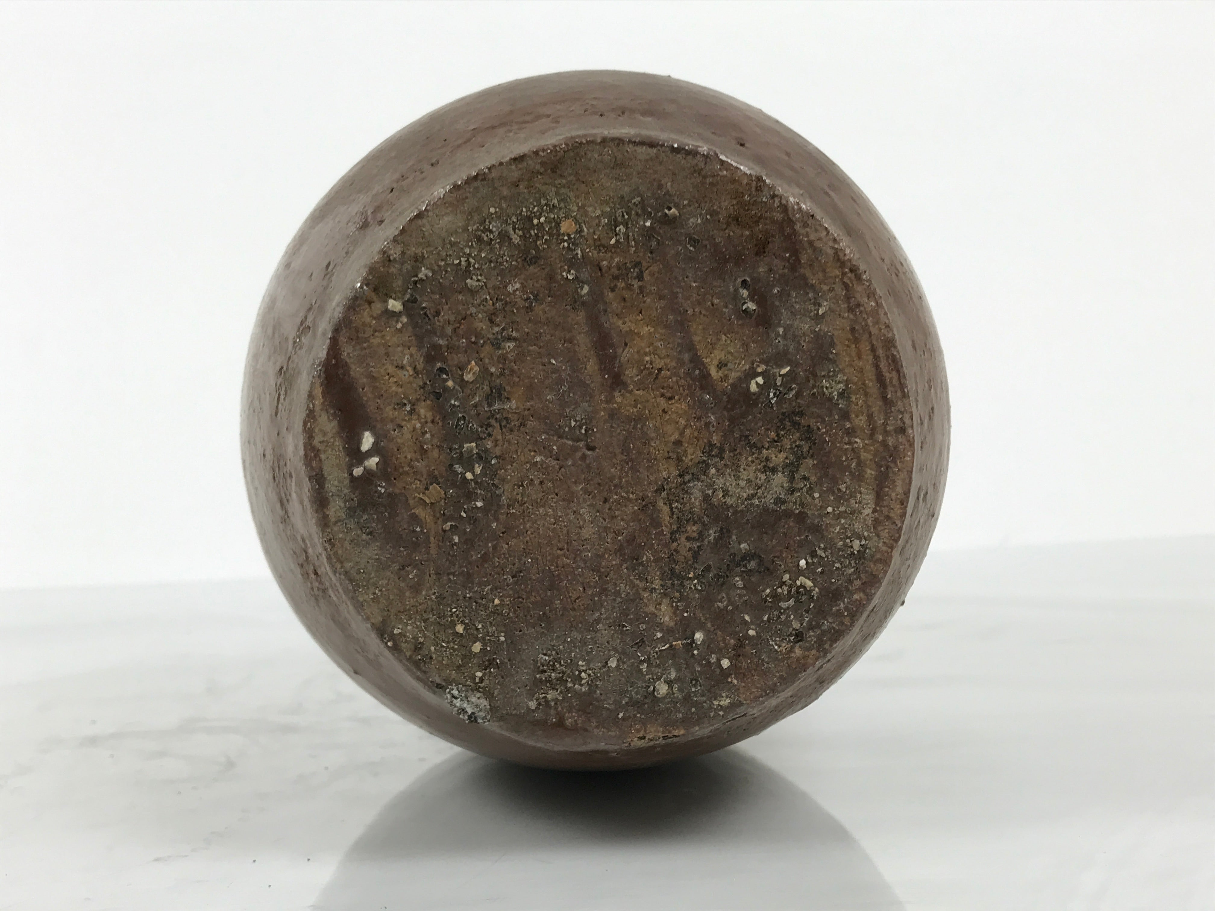 Japanese Ceramic Sake Bottle Kayoi-Tokkuri Vtg Brown Round Wax Resist TS873