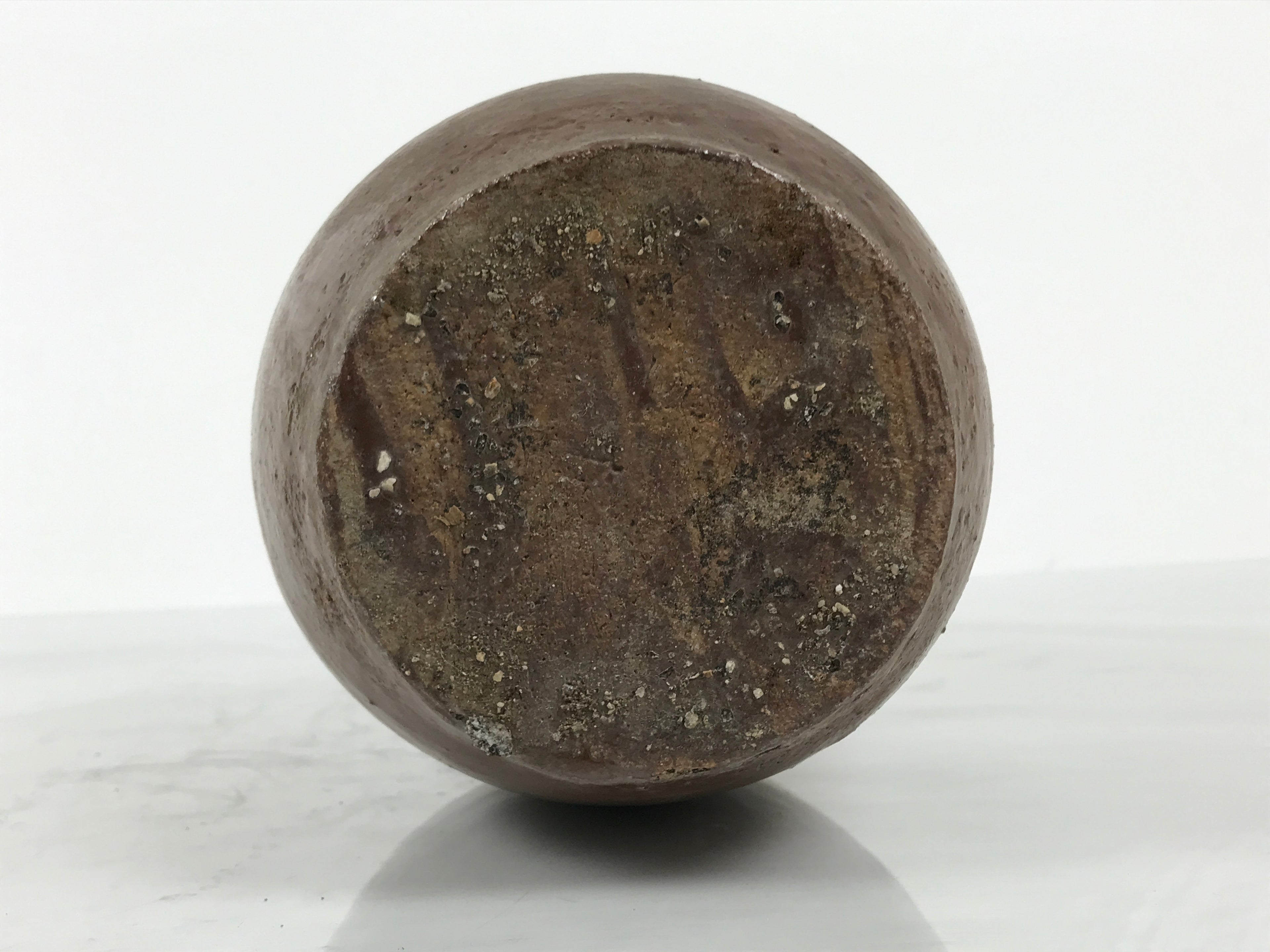 Japanese Ceramic Sake Bottle Kayoi-Tokkuri Vtg Brown Round Wax Resist TS873