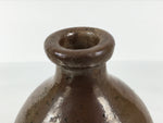 Japanese Ceramic Sake Bottle Kayoi-Tokkuri Vtg Brown Round Wax Resist TS873