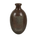 Japanese Ceramic Sake Bottle Kayoi-Tokkuri Vtg Brown Round Wax Resist TS873