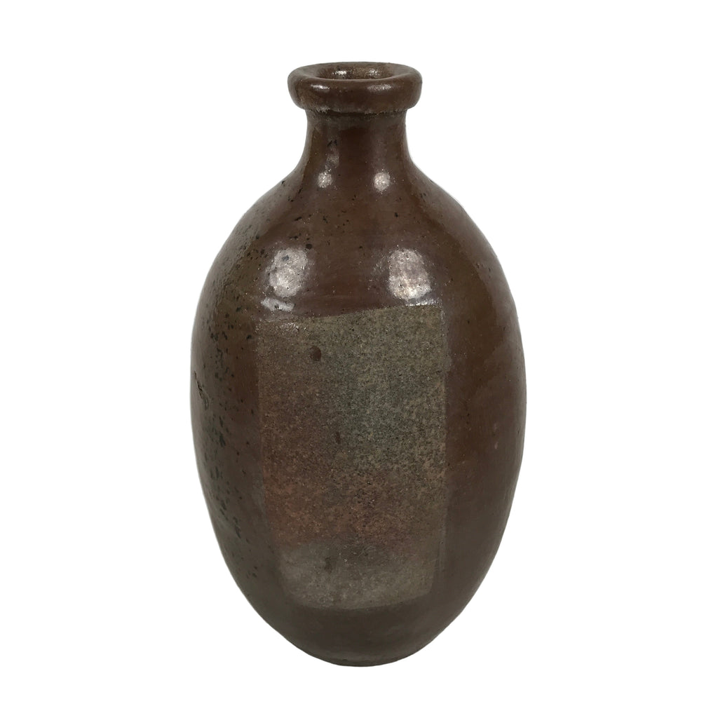 Japanese Ceramic Sake Bottle Kayoi-Tokkuri Vtg Brown Round Wax Resist TS873