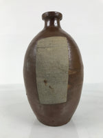 Japanese Ceramic Sake Bottle Kayoi-Tokkuri Vtg Brown Round Wax Resist TS874