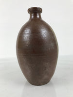 Japanese Ceramic Sake Bottle Kayoi-Tokkuri Vtg Brown Round Wax Resist TS874