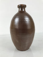 Japanese Ceramic Sake Bottle Kayoi-Tokkuri Vtg Brown Round Wax Resist TS874